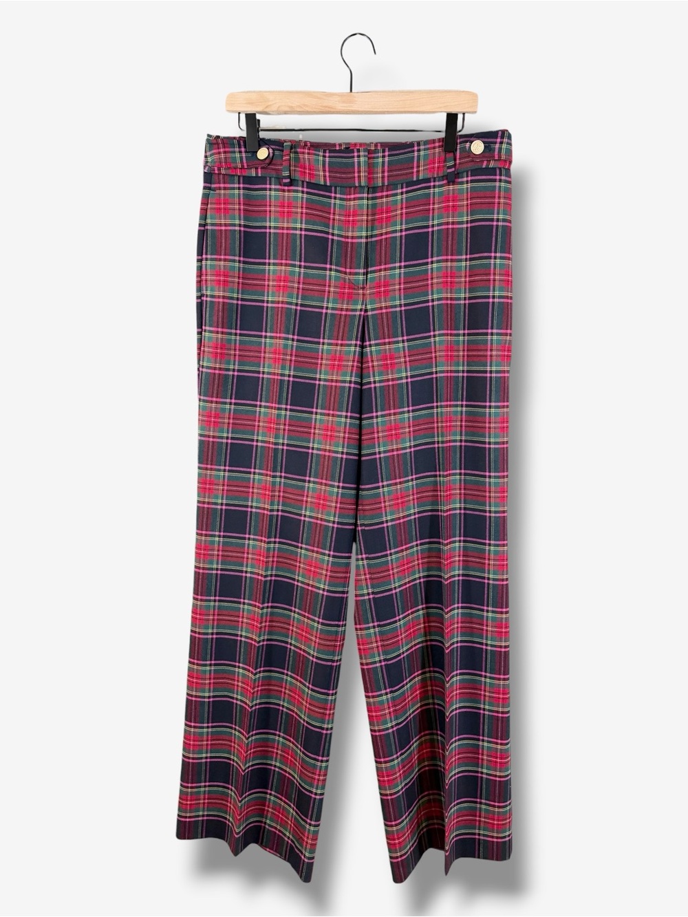 Talbots Greenwich Wide Leg Pants Size 10 Wool Blend Plaid Tartan Holiday Trouser